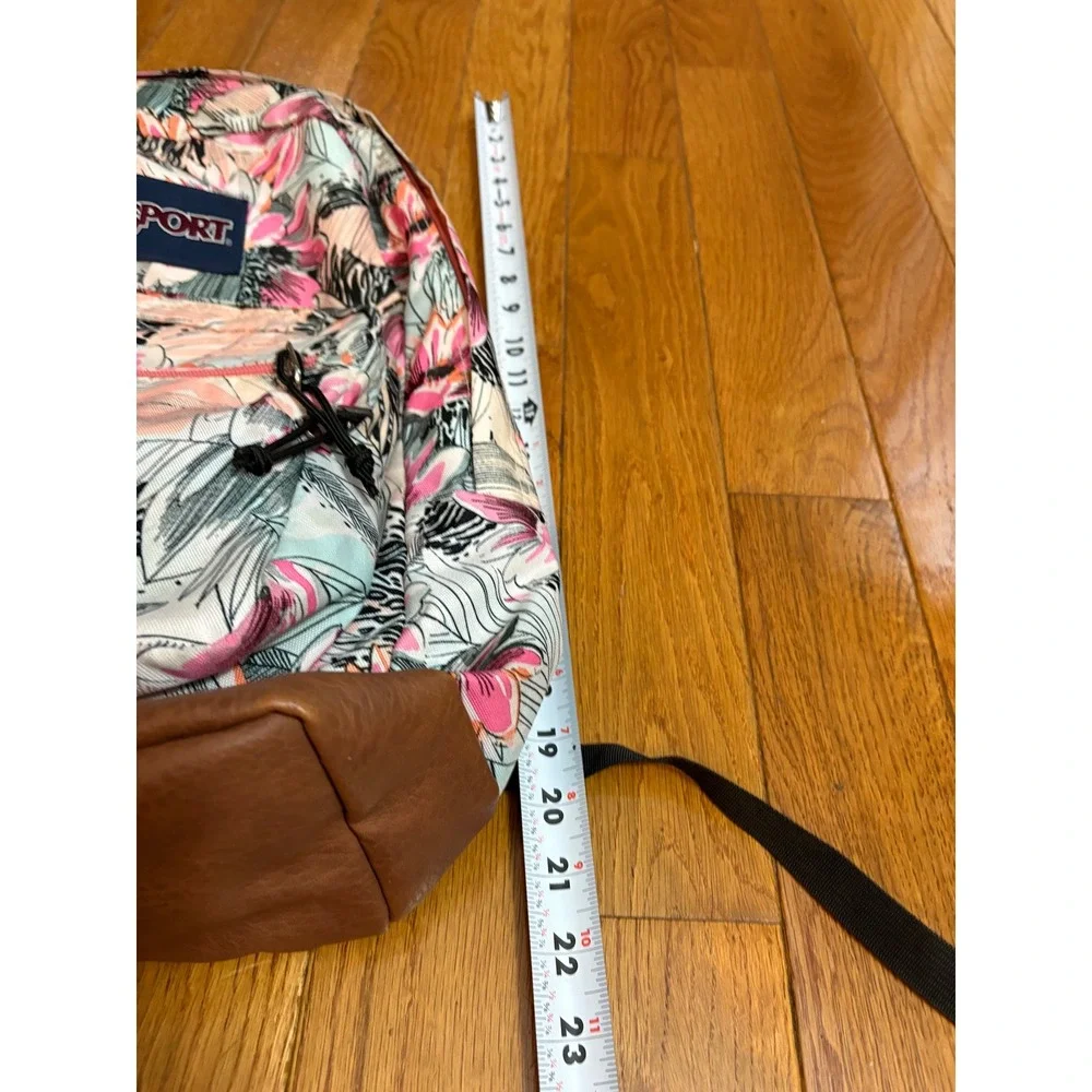 JanSport City View Backpack Tropical Floral Pink Brown Faux Leather JS0A3P3U